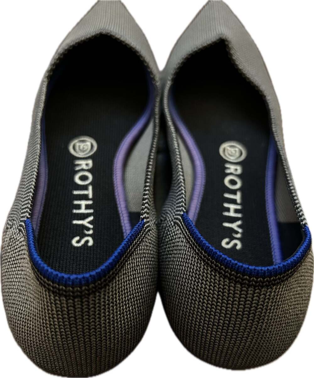 Rothy's The Point Cloud Grey Birdseye Pointed Toe Flat Minimalist Coastal Casual - Picture 3 of 14